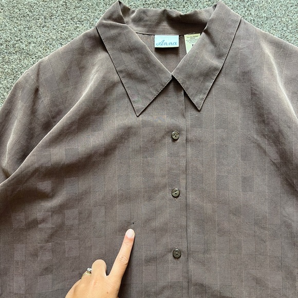 Vintage Anna Button Up Blouse Shirt Top Womens XL Checkered Pattern 90s Workwear - Picture 5 of 16